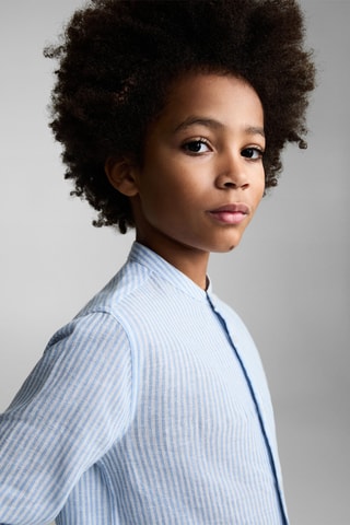 Chemise coton et lin à rayures - Bleu