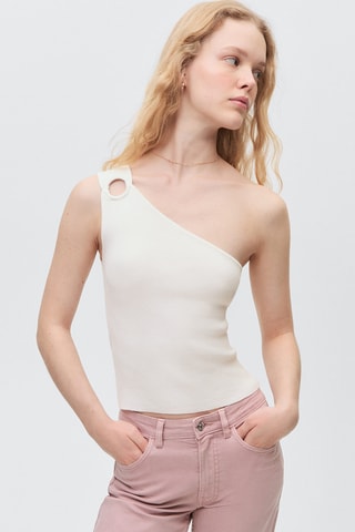 Top maille asymétrique - Blanc cassé