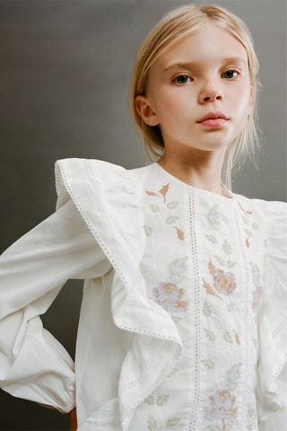 Blouse brodée fleurs - Blanc