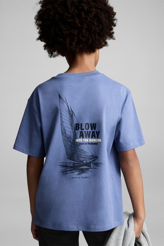 T-shirt coton imprimé motif - Bleu