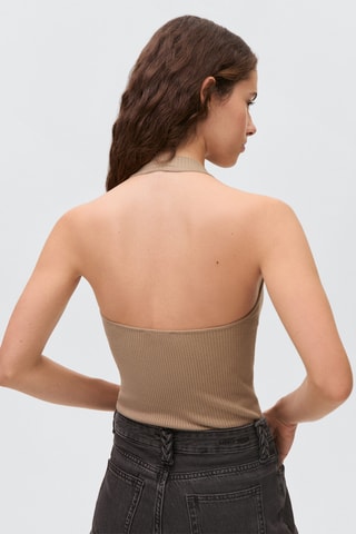 Top maille côtelée ouverture au dos - Beige