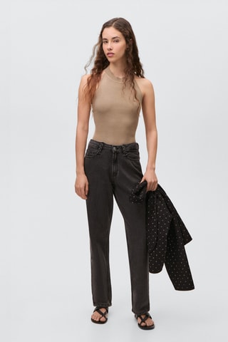 Top maille côtelée ouverture au dos - Beige