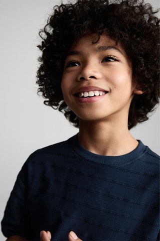 T-shirt coton rayures relief - Bleu marine