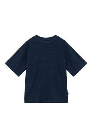 T-shirt coton rayures relief - Bleu marine