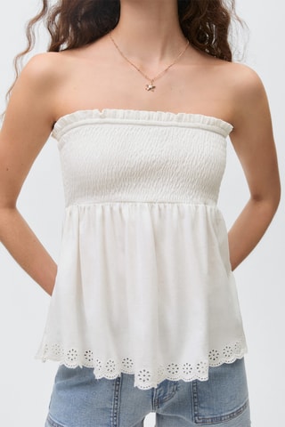 Top froncé volant - Blanc cassé