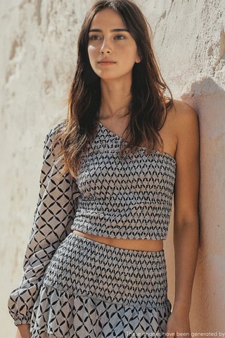 Top asymétrique imprimé - Bleu marine