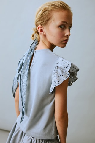 T-shirt à volants brodé - Bleu clair