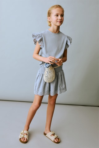 T-shirt à volants brodé - Bleu clair