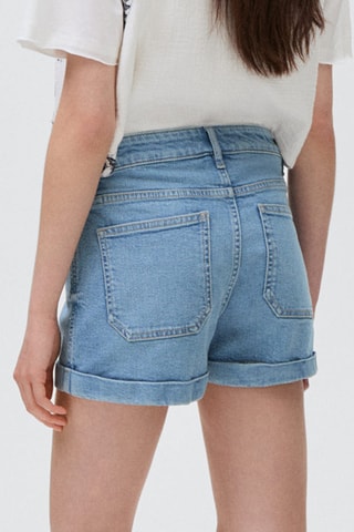 Short en jean à revers - Bleu clair