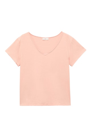 T-shirt coton col en V - Rouge