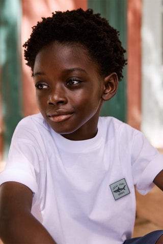 T-shirt coton imprimé - Blanc cassé