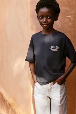 T-shirt coton motif en relief - Bleu marine