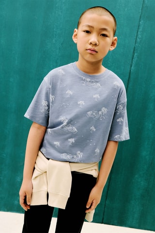 T-shirt imprimé palmiers - Bleu