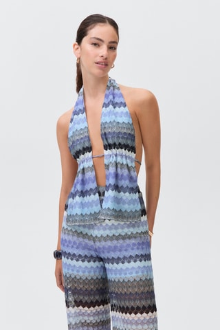 Top en maille ajourée zigzag - Bleu