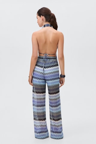 Top en maille ajourée zigzag - Bleu