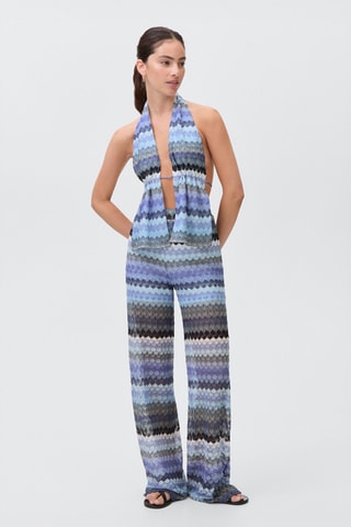 Top en maille ajourée zigzag - Bleu