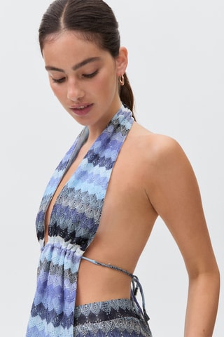 Top en maille ajourée zigzag - Bleu