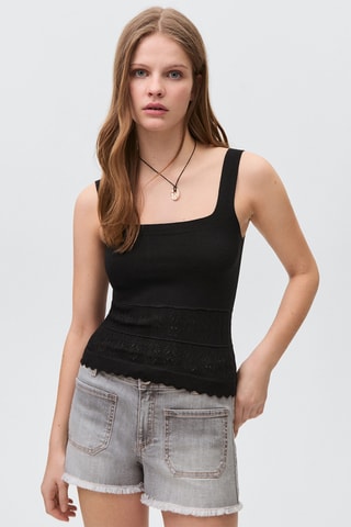 Top maille détails ajourés - Noir