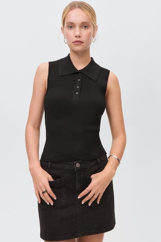 Top maille col polo - Noir