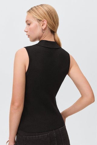 Top maille col polo - Noir