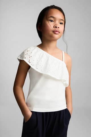 T-shirt asymétrique volanté - Blanc cassé