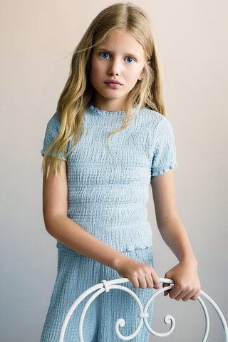 T-shirt froncé manches courtes - Bleu clair