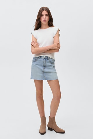 Minijupe jean ourlet effiloché - Bleu