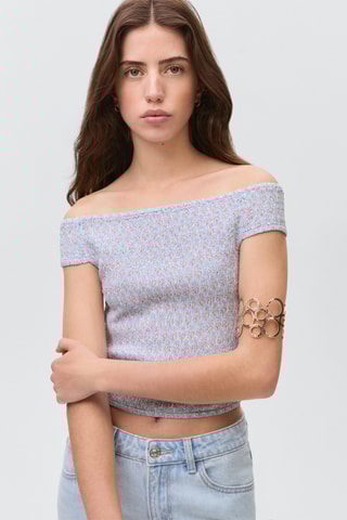 Top épaules dénudées imprimé - Bleu clair