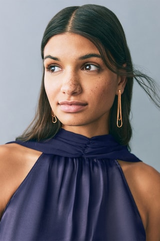 Robe satinée emmanchures américaines - Bleu nuit