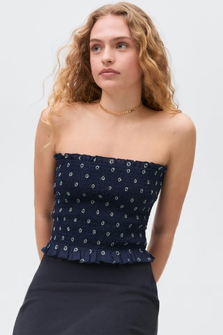 Top bustier froncé - Bleu marine