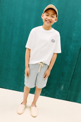 T-shirt coton imprimé - Blanc cassé