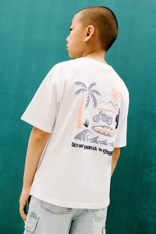 T-shirt coton imprimé - Blanc cassé