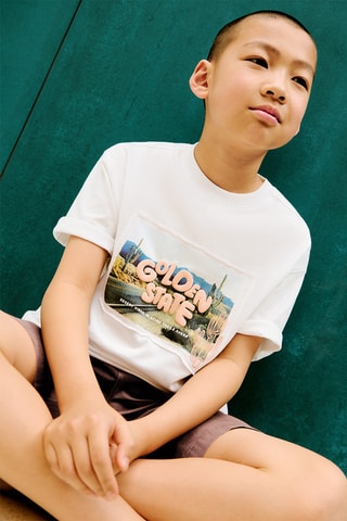 T-shirt coton imprimé - Blanc cassé