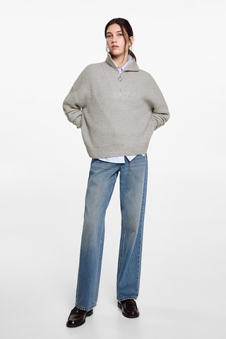 Pull-over maille col zippé - Gris