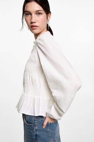 Blouse froncée volant - Blanc cassé