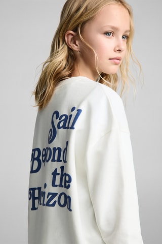 Sweater coton message - Blanc cassé