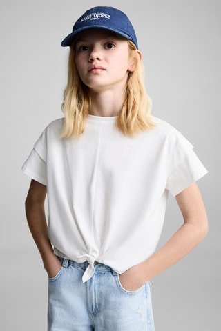 T-shirt coton détail noeud - Blanc cassé