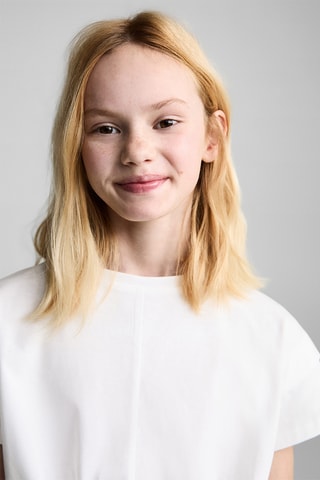 T-shirt coton détail noeud - Blanc cassé