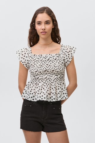 Blouse imprimée à volants - Blanc cassé