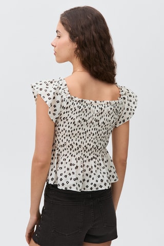 Blouse imprimée à volants - Blanc cassé