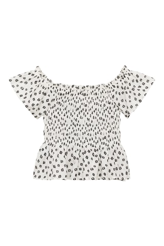 Blouse imprimée à volants - Blanc cassé