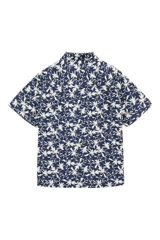 Chemise avec imprimé tropical - Bleu marine