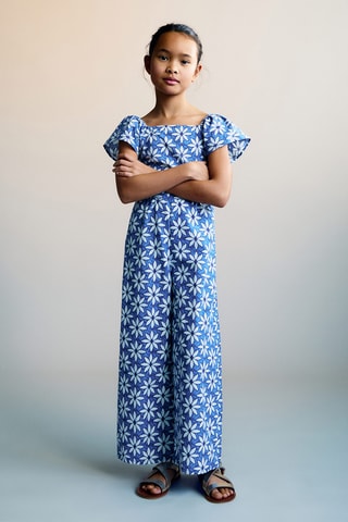 Combinaison à fleurs dos ouvert - Bleu