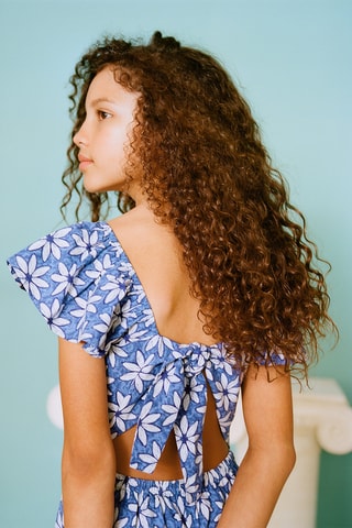 Combinaison à fleurs dos ouvert - Bleu