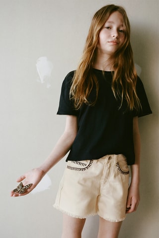 Shorts détail brodé - Beige