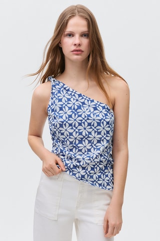 Top asymétrique imprimé - Bleu électrique