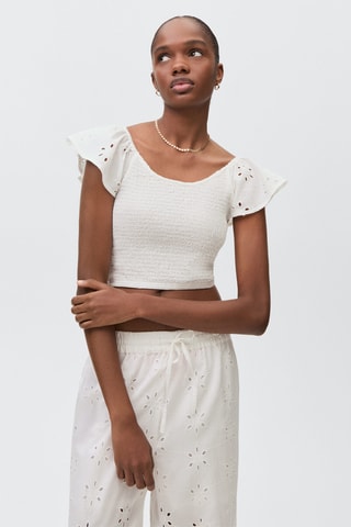 Top brodé volanté - Blanc cassé