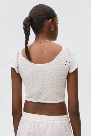 Top brodé volanté - Blanc cassé