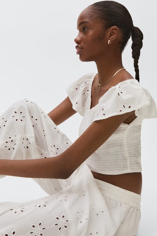 Top brodé volanté - Blanc cassé