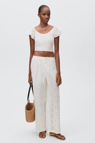 Top brodé volanté - Blanc cassé